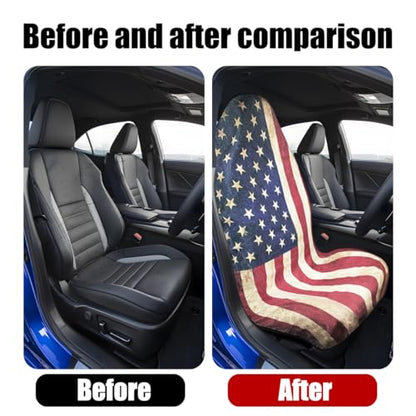 Ameican Flag Waterproof Towel Car Seat Cover, Sweatproof Non Slip Bucket Carseat, Patriotic Machine Washable Vehicle Bucket Frontseat Protector Accessories, Universal Fit(Flag)