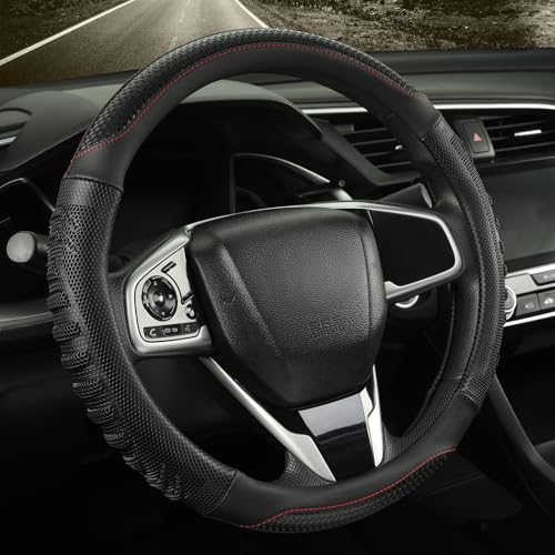 14 inch Steering Wheel Cover Great Grip with 3D Honeycomb Hole, Anti-Slip Sporty Design, Small 13.5-14 inch(All Black) - color: All Black, size: Round-Small[13.5''-14'']