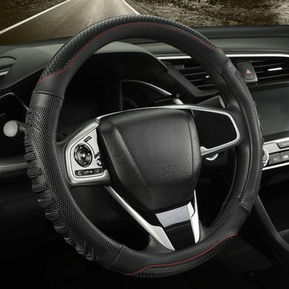 14 inch Steering Wheel Cover Great Grip with 3D Honeycomb Hole, Anti-Slip Sporty Design, Small 13.5-14 inch(All Black) - color: All Black, size: Round-Small[13.5''-14'']
