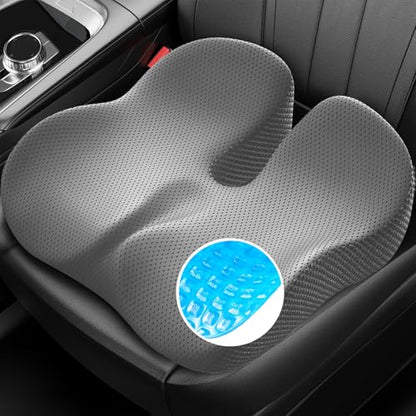 Gel Seat Cushion for Office Chair and Car Seat with Ergonomic Zoning, Memory Foam Chair Cushion for Sciatica, Lower Back, Tailbone Pain Relief and Intimate Ventilation, Non-Slip & Airy Cover