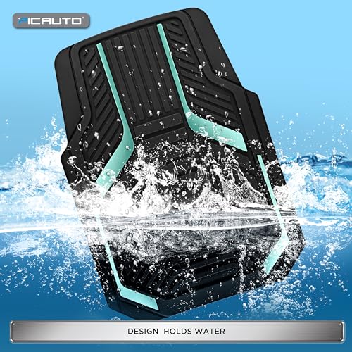PIC AUTO Heavy Duty Rubber Floor Mats, Mint Aluminum Film Car Mats Set, Front and Rear Car Mats with Anti-Slip Backing, All Weather Protection, Trim-to-Fit for Automotive SUV, Sedan, Van - color: Mint
