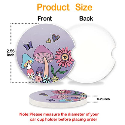 Car Coasters 2 Pack,2.56" Ceramic Stone Car Cupholder Absorbent Coaster Set for Women Men Drink Cup Holder Coasters Car Accessories(Skull Sunflowers) (Purple Mushroom) - color: Purple Mushroom