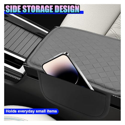 Leather Car Center Console Cover, Anti-Scratch Auto Middle Console Protective Cushion with 2 Storage Bags, Universal Waterproof Vehicle Armrest Pad Accessory for Sedan, SUV, Truck (Gray) - color: Gray