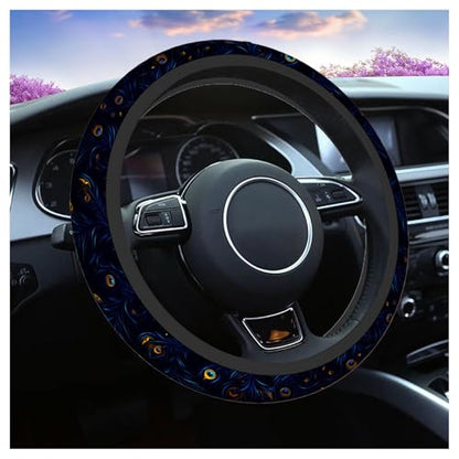 Swono Peacock Feather Steering Wheel Cushion Case Beautiful Blue and Green Peacock Feathers Neoprene Car Steering Wheel Covers 15 Inch Anti Slip Compatible Auto Car Wrap Cover for Men Women - color: multi-052