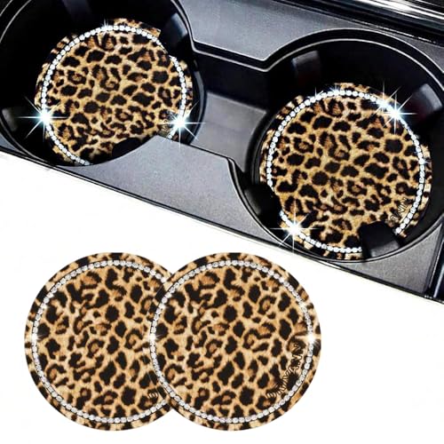 Car Cup Holder Coaster, 2PCS Silicone Car Cup Holder Insert Leopard Print, 2.75" Universal Non-Slip Cup Holders, Interior Car Accessories for Women and Man (Leopard) - color: Leopard