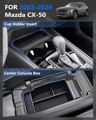 Center Console Organizer Tray & Cup Holder Insert for 2023-2026 Mazda CX50, 2PCS Set, Custom Fit Console Storage & Cup Holder Liner with Anti-Slip Design, Not for CX-5 - size: For CX50 2023-2025 2pc