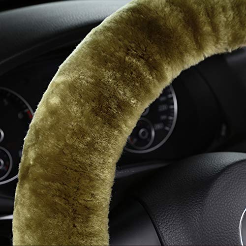 Furry Fluffy Wool Sheepskin car Steering Wheel Cover for Girls Women Universal car 14 1/2-15 1/2inchs (Pea Green) - color: Pea Green