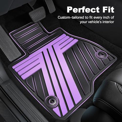 All Weather Floor Mats Custom Fit for Toyota RAV4 2019-2025 Waterproof Heavy Duty Anti-Slip Car Mats, 1st & 2nd Row Black & Purple - color: Black & Purple