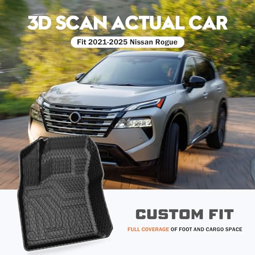 KUST Floor Mats Set for 2021-2026 Nissan Rogue Accessories (Not for Sport & Select), All Weather Floor Liners & Rear Trunk Liner & Backrest Mats, TPE Rubber, Raised Edge - style: For │ Rogue 2021-2026 │ Full Set