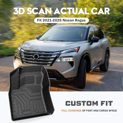 KUST Floor Mats Set for 2021-2026 Nissan Rogue Accessories (Not for Sport & Select), All Weather Floor Liners & Rear Trunk Liner & Backrest Mats, TPE Rubber, Raised Edge - style: For │ Rogue 2021-2026 │ Full Set