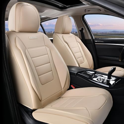Coverado Car Seat Covers Front Seats, Car Seat Cover Beige, Car Seat Protector, Car Seat Cushion Nappa Leather, 2-Pack Waterproof Seat Covers Carseat Cover Universal Fit for Most Cars Trucks - color: Beige, size: Front