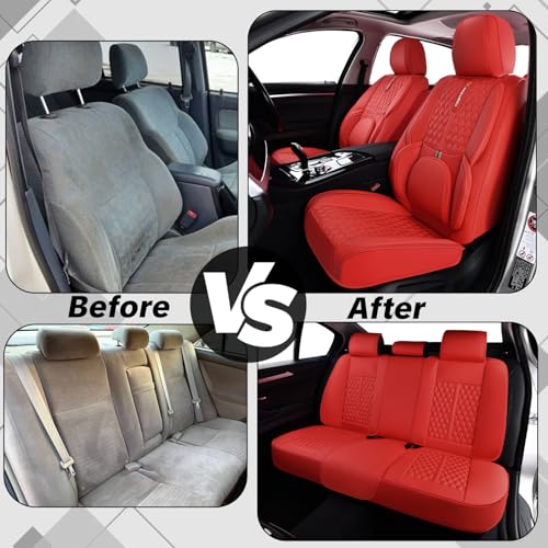 for Nissan Rogue 2008-2026 Car Seat Covers, Red Car Seat Covers, Faux Leather, Full Set of 5 Seats, Waterproof, Anti-Slip, Protect and Upgrade Seats, Beautify the Interior of Old Cars - color: Premium_Red
