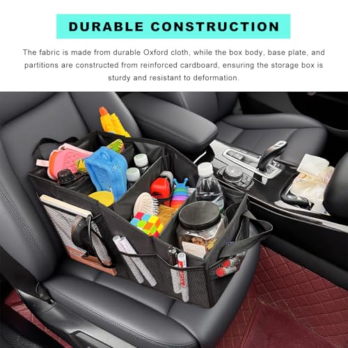 Car Seat Organizer, Collapsible Passenger Seat Storage Caddy with 4 Compartments, Waterproof Oxford Cloth Storage Box for Automotive Front & Back Seats, Car Accessories