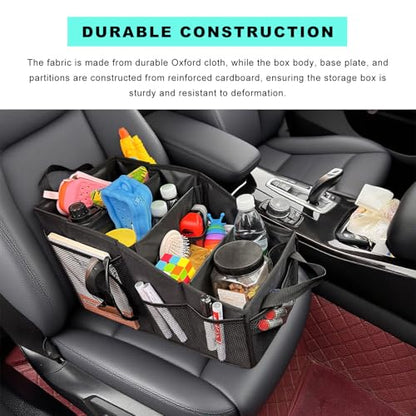 Car Seat Organizer, Collapsible Passenger Seat Storage Caddy with 4 Compartments, Waterproof Oxford Cloth Storage Box for Automotive Front & Back Seats, Car Accessories