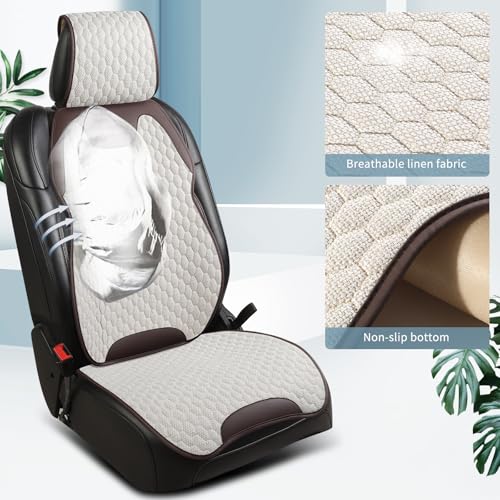 Breathable Linen Car Seat Cover Protector for Front Seats – Durable, Non-Slip, Airbag Compatible, Universal Fit for Sedans, SUVs, Pickups (2pcs, Beige)