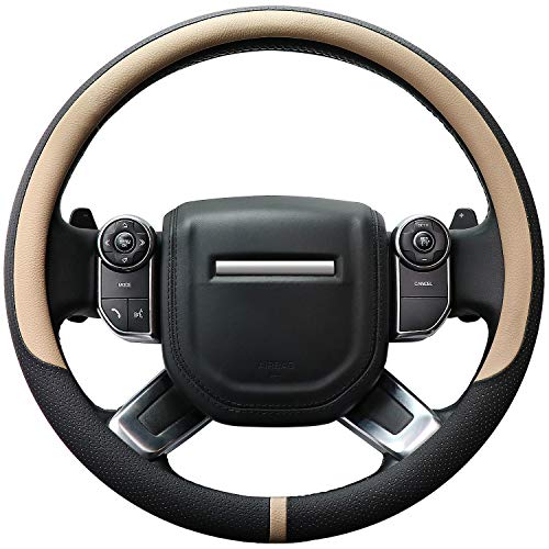 Breathable Car Steering Wheel Cover 16 inch Auto Universal Leather Wrap Non-Slip Steeringwheel Protector Automotive Interior Accessories, Beige (Suit for 15 1/2-16 inch) - color: A-Beige, size: L (15.5"-16")