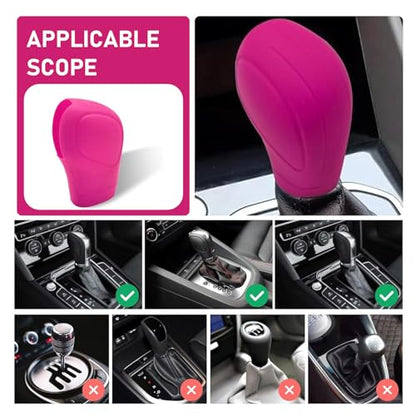2 PCS Gear Shift Knob Cover, Silicone Anti-slip Scratch-resistant Shift Knob Protector, Water-proof Highly Stretchable Handbrake Cover, for Most Manual Transmission Cars (Pink)