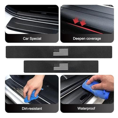 4 PCS Car Door Sill Protectors, American Flag Anti-scratch Threshold Sill Guards, Carbon Fiber Entry Guard Pad Decals, for Most Sedans, Trucks, SUV (Black)