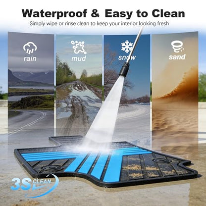 All Weather Floor Mats Custom Fit for Toyota RAV4 2019-2025 Waterproof Heavy Duty Anti-Slip Car Mats, 1st & 2nd Row Black & Blue - color: Black & Blue