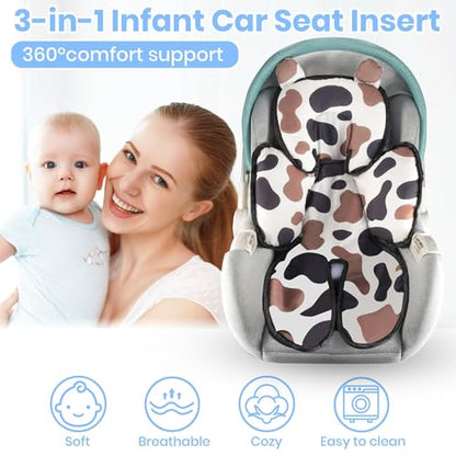 3in1 Baby Car Seat Head Body Support,Soft Breathable Infant Car Seat Insert Newborn Boy Girl,Reversible Cotton-Minnky Carseat Head Support Pillow Cushion for Infant Stroller,Swing,Bouncer(Grey)