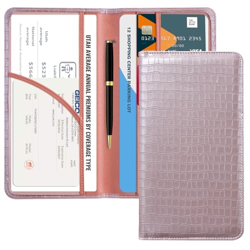 CoBak Car Registration and Insurance Holder - Vehicle Glove Box Car Organizer,Auto Truck Comparment Accessories Case with Magnetic Closure for Driver License,Cards - color: L-Crocodile Pink