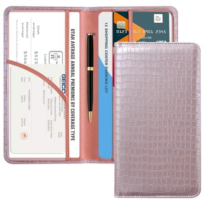 CoBak Car Registration and Insurance Holder - Vehicle Glove Box Car Organizer,Auto Truck Comparment Accessories Case with Magnetic Closure for Driver License,Cards - color: L-Crocodile Pink