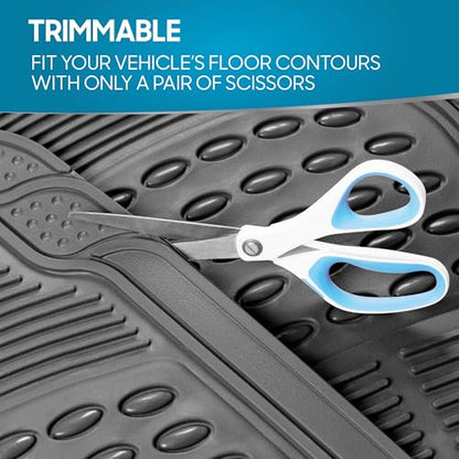 BDK 3-Piece Gray Rubber Floor Mats (Front + Rear), Heavy Duty Universal Fit Liners for Cars SUVs Trucks Vans, All Weather Protection Anti-Slip Nibs, Flexible Contours Fits Most Vehicles