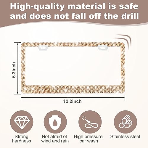 QUANQIUFEI 2 Pack Bling License Plate Frames for Women, Sparkly Rhinestone Diamond Car Accessories with Glitter Crystal Caps (Champagne) - color: Champagne