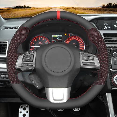 MEWANT Hand Stitched Steering Wheel Cover Wrap for Subaru WRX 2015-2021 / WRX STI 2015-2021 Steering Wheel Accessories - color: Perforated Black Alcantara with Red Layer&Leather