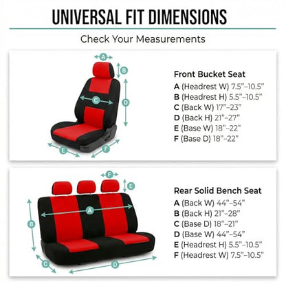 FH Group Bright Flat Cloth Full Set Automotive Seat Covers Front Set and Rear Solid Bench Red Black Seat Covers w. Gift Universal Fit Interior Accessories for Cars Trucks and SUVs - color: Red