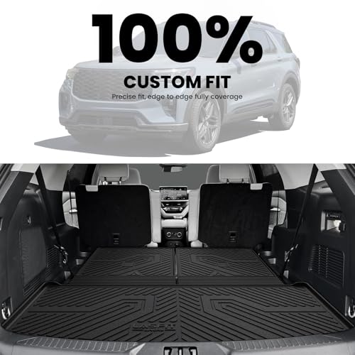 LASFIT Cargo Mat for Ford Explorer 2020-2025 2026 Trunk & Backrest Liner, Custom Fit All Weather Protector Split Design Easy Installation Trunk with Seatback Mat Accessories, 1pc Black