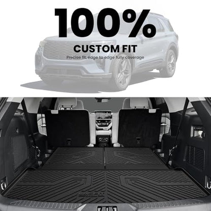 LASFIT Cargo Mat for Ford Explorer 2020-2025 2026 Trunk & Backrest Liner, Custom Fit All Weather Protector Split Design Easy Installation Trunk with Seatback Mat Accessories, 1pc Black