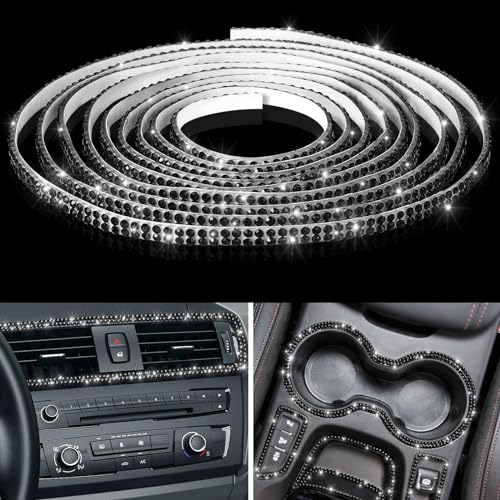 Kingdder 16.4 ft Bling Car Trim Self Adhesive Bling Car Accessories for Women Rhinestone Strip Glitter Diamond Sticker DIY Line Molding Dashboard Decal Shiny Auto Stuff for Interior Exterior Decor - color: Black, size: 16.4 ft