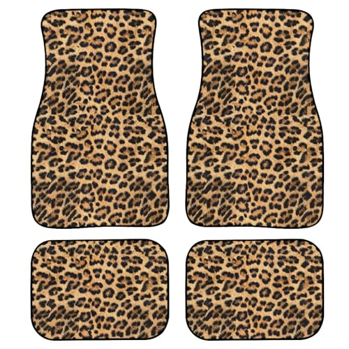 Brown Leopard Print Car Floor Mats 4Pcs Vintage Spotted Fur Wild Animal Skin Texture Cheetah Print Floor Mats for Cars Custom Front Rear Vehicle Rugs Universal Auto Accessories for Trucks - color: Brown