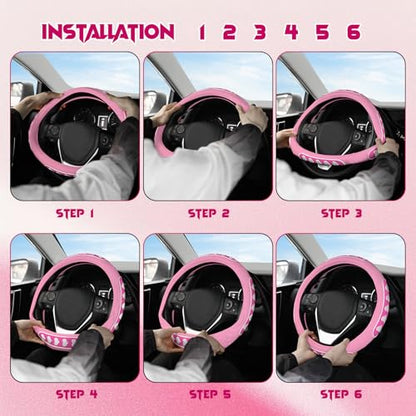 Ventilated Heart-Shaped Steering Wheel Cover with Anti-Slip Leather Grip. Compatible with Ford, Toyota, Honda, Nissan, and Chevrolet Vehicles for 14.5-15.2 inch Round Steering Wheels. - color: White Heart Spinner