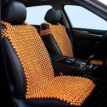 Wood Beaded Auto Car Bead Seat Cover,Natural Wooden Bead Cool Refreshing Back Massaging Comfort Cushion Mat,Premium Quality Universal for Car Truck on Summer