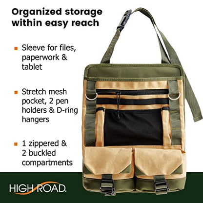 High Road Cotton Canvas Front Seat Organizer with Tablet and File Compartments, 9-pocket Car Office Passenger Seat Organizer - size: 9-pocket