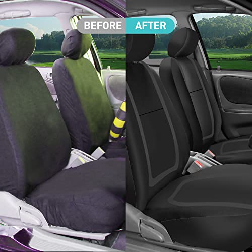 FH Group Car Seat Covers Full Set Cloth - Universal Fit Automotive Covers, Low Back Front Solid Cover, Washable Cover for SUV, Sedan and Van Black - color: Black, size: Full Set