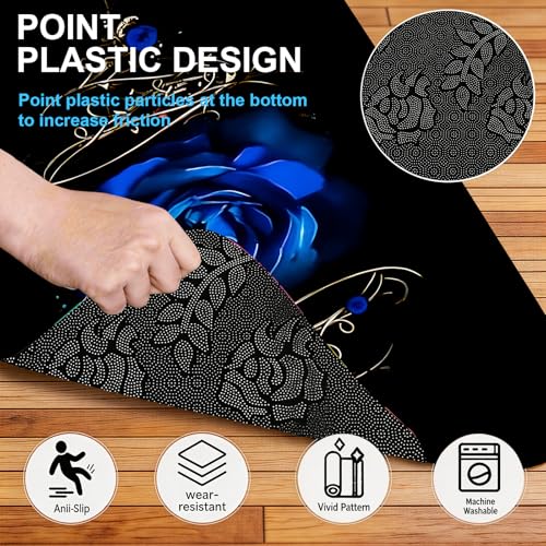 Universal Fit Car Floor Mats & Trunk Mat Set of 5Pcs, Blue Rose Print All-Weather Front Rear Floor Mats with Cargo Liner, Non-Slip Car Mats Cargo Mat Automotive Accessories for Cars Trucks SUVs