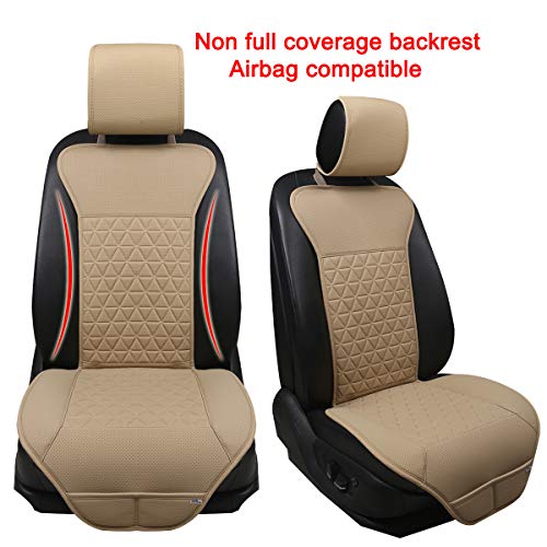 Black Panther 1 Pair Luxury PU Car Seat Covers Protectors for Front Seats, with Partial Backrest Coverage (Middle Part Only), Triangle Pattern, Compatible with 95% Cars - Beige - color: Triangle Pattern - Beige