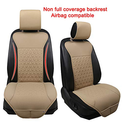 Black Panther 1 Pair Luxury PU Car Seat Covers Protectors for Front Seats, with Partial Backrest Coverage (Middle Part Only), Triangle Pattern, Compatible with 95% Cars - Beige - color: Triangle Pattern - Beige