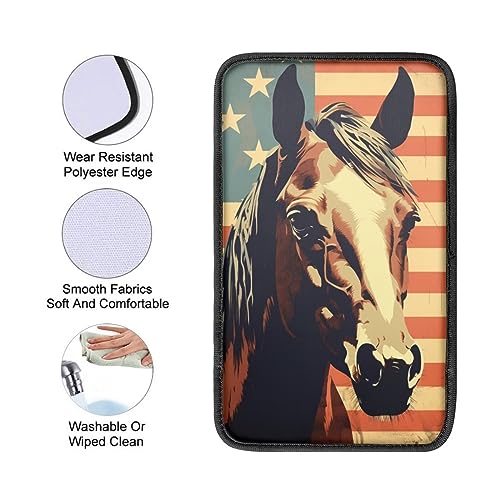 Car Center Console Pad, Universal Waterproof Car Armrest Seat Box Cover, Car Interior Accessories for Most Vehicle SUV Truck Vintage American Flag Horse Car Armrest Pad - color: vintage american flag horse