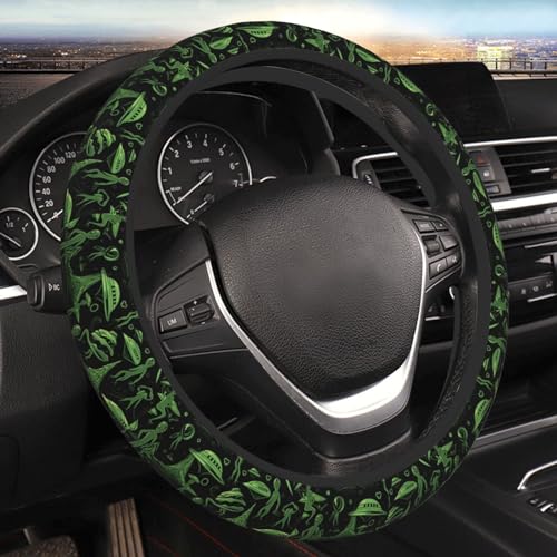 Green Alien UFO Moon Universal Steering Wheel Covers, Cute Car Accessories for Women Girls Car Truck - color: Green Alien UFO Moon