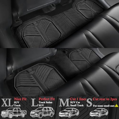 CAR PASS Heavy Duty Rubber Rear Car Mat, Deep-Dish Odorless Car Floor Mats All Weather, Universal Trim-to-Fit for SUVs Trucks Sedans, Waterproof Anti-Slip, Black - color: Rear Only Black