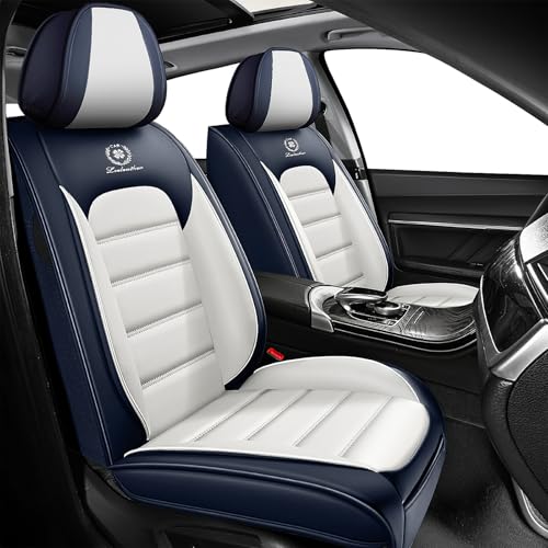 Front Set for Volkswagen Taos Seat Covers 2022-2026, Waterproof Nappa Leather Car Seat Protector, Anti-Slip & Comfortable Car seat Cover (Standard 2 Seats Blue & White) - color: Blue&White, size: Standard 2 Seats