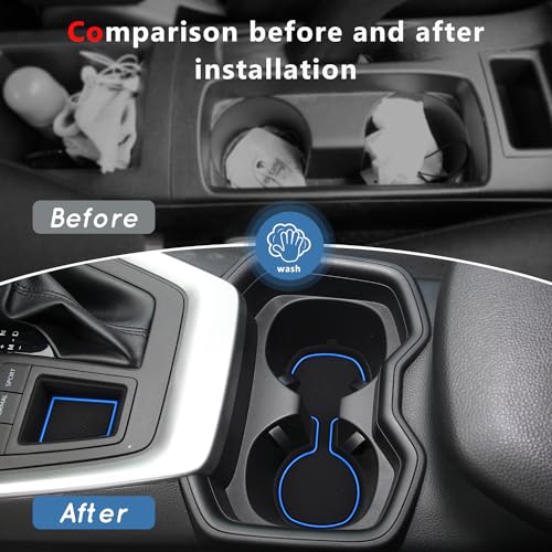 Auovo 3D Cup Holder Insert Liners Compatible with Toyota RAV4 Accessories 2025 2024 2023 2022 2021 2020 2019 Car Custom Cup Holder Mats Pads 4-pc Set (Blue Trim) - color: Blue, size: 4PCS