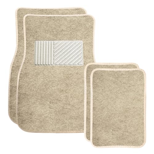 4PCS Car Floor Mats, Waterproof Non-Slip Car Floor Liners with Safety Heel Pad, All-Weather Wear-Resistant Mats Heavy Duty Universal Carpets for Truck SUV Van Sedan (Beige) - color: Beige