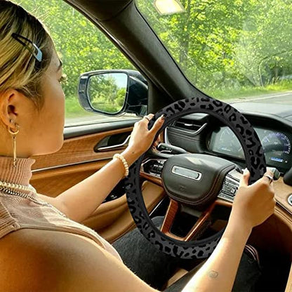 10 Pieces Leopard Print Car Steering Wheel Cover Center Console Armrest Pad Headrest Seat Belt Cover Handbrake Cover Keychain Coaster Full Set Car SUV(Leopard Print) - color: Leopard Print
