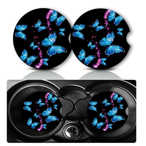 Car Coasters for Cup Holders,2 PCS Universal Non-Slip Butterfly Car Coasters,2.75" Rubber Mat,Butterfly Cars Accessories Cup Drink Holder Coaster Decor Butterflies Loves Gifts for Women,Men,Mom - color: Butterfly