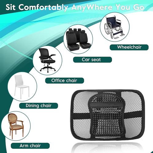 2 Pack Mesh Back Lumbar Support, Back Support Seat Cushion with Breathable Mesh for Office Chairs Car 12” x 16” - color: Black * 2